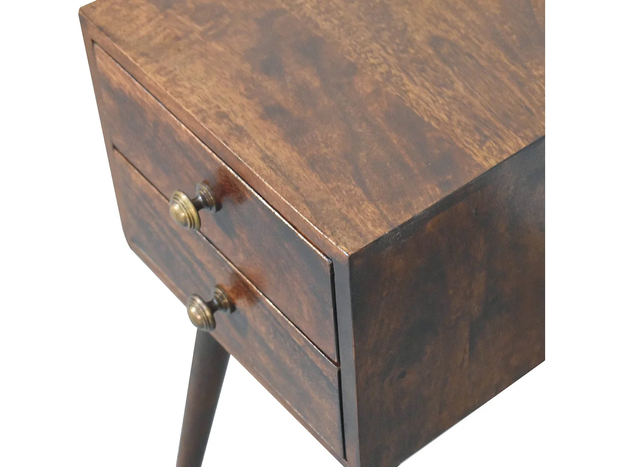 Artisan Furniture Mini table de chevet en bois massif de noyer californien, 2 tiroirs, brun foncé