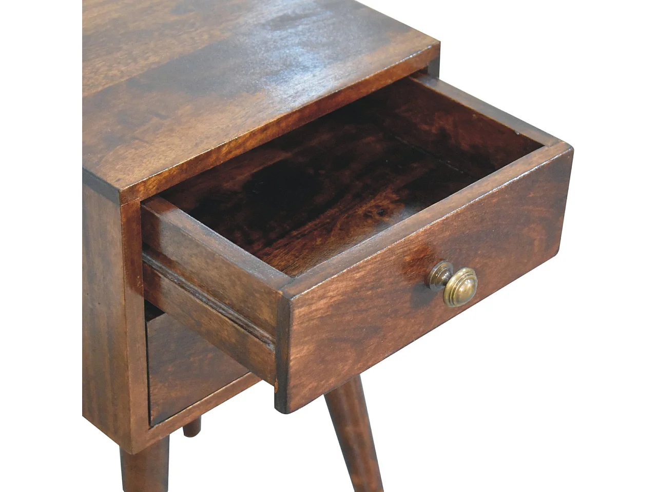 Artisan Furniture Mini table de chevet en bois massif de noyer californien, 2 tiroirs, brun foncé