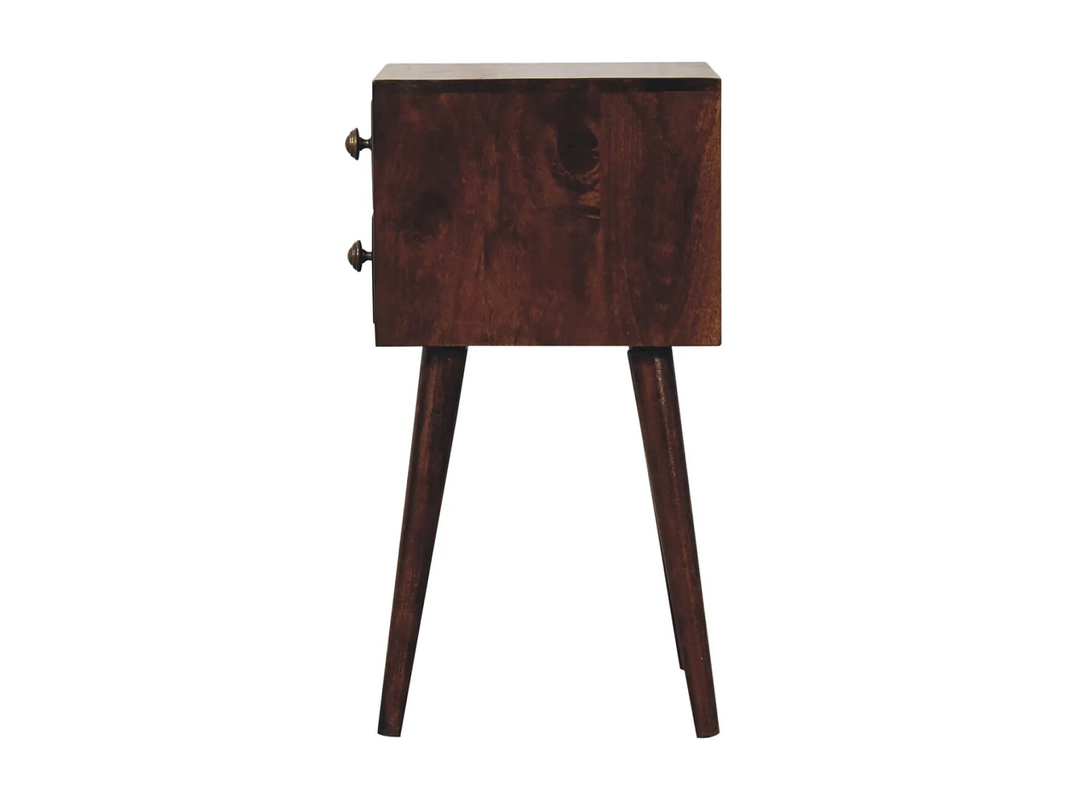 Artisan Furniture Mini table de chevet en bois massif de noyer californien, 2 tiroirs, brun foncé