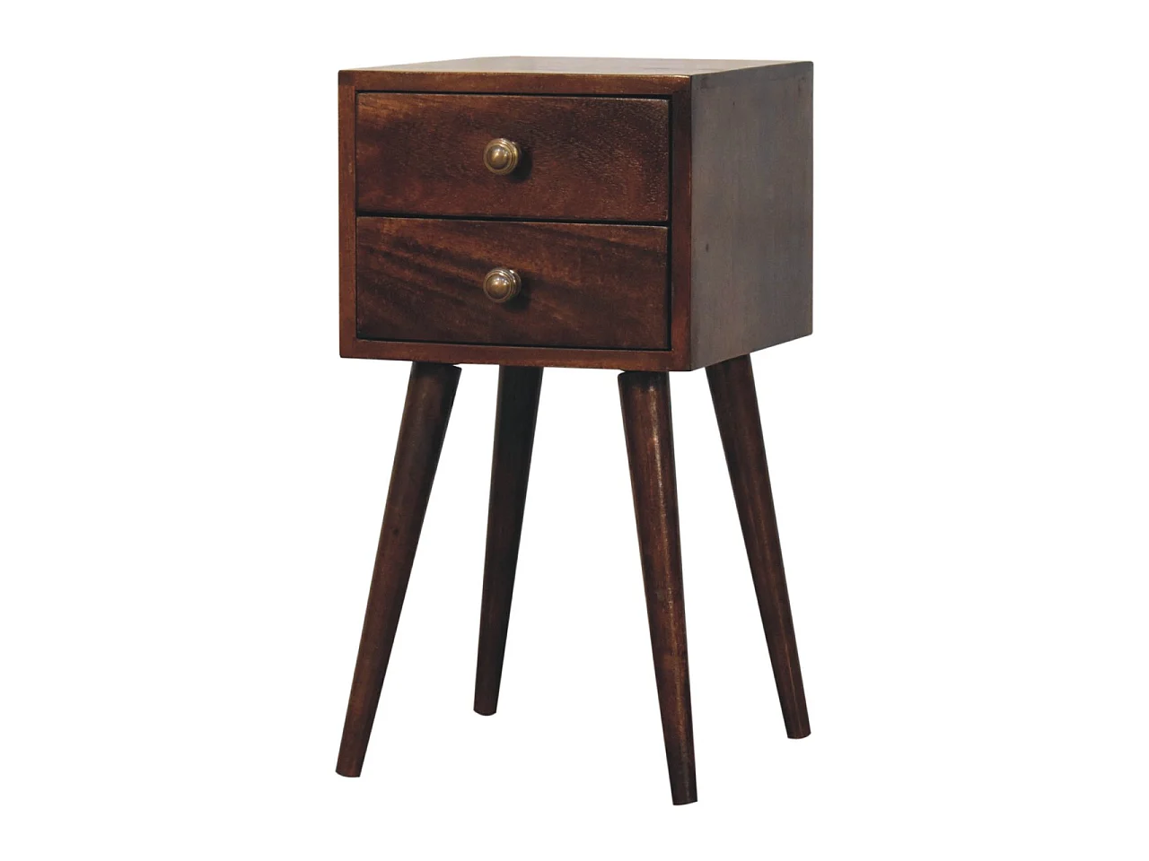 Artisan Furniture Mini table de chevet en bois massif de noyer californien, 2 tiroirs, brun foncé