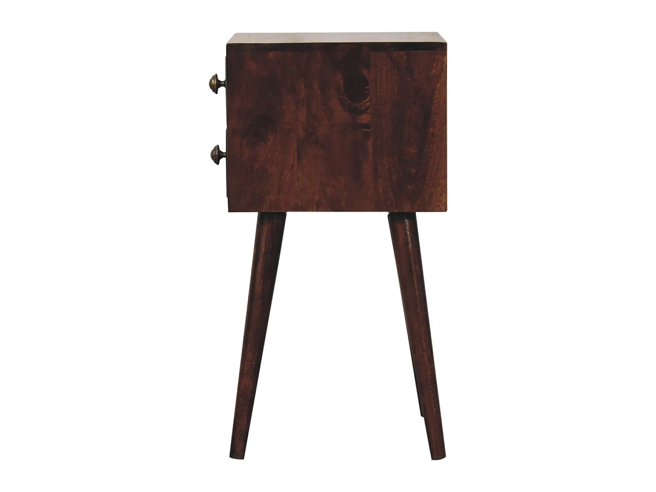 Artisan Furniture Mini table de chevet en bois massif de noyer californien, 2 tiroirs, brun foncé
