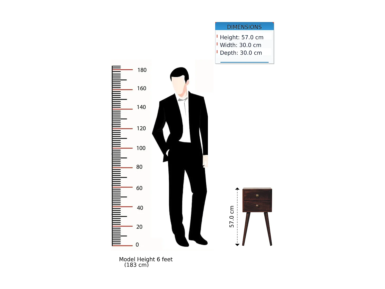 Artisan Furniture Mini table de chevet en bois massif de noyer californien, 2 tiroirs, brun foncé