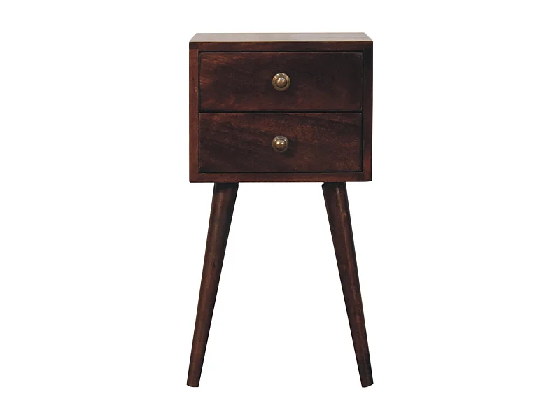 Artisan Furniture Mini table de chevet en bois massif de noyer californien, 2 tiroirs, brun foncé