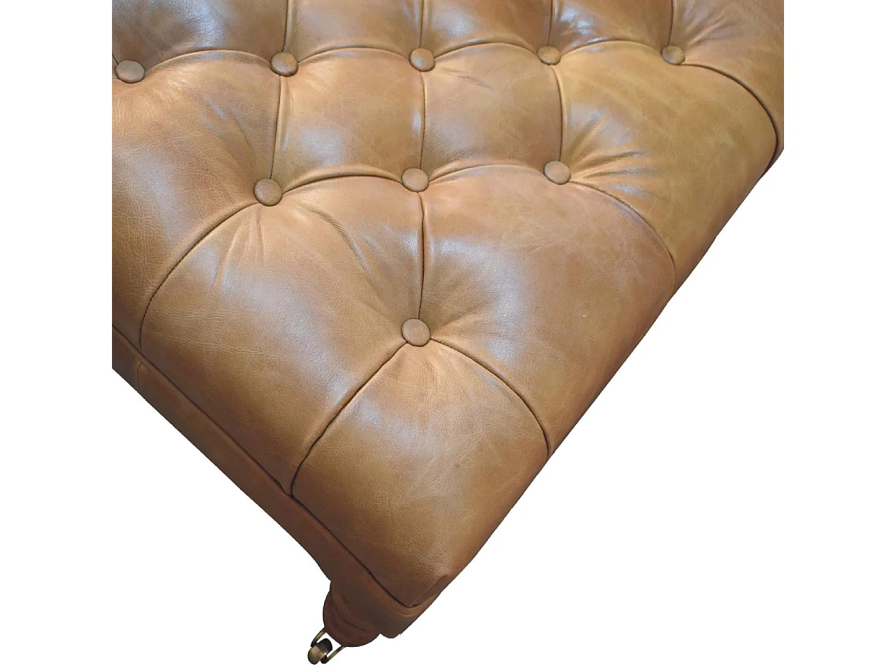 Artisan Furniture Ottoman en cuir Buffalo Tan avec pieds à roulettes en bois massif, grains élégants, pieds tournés à la main, marron clair