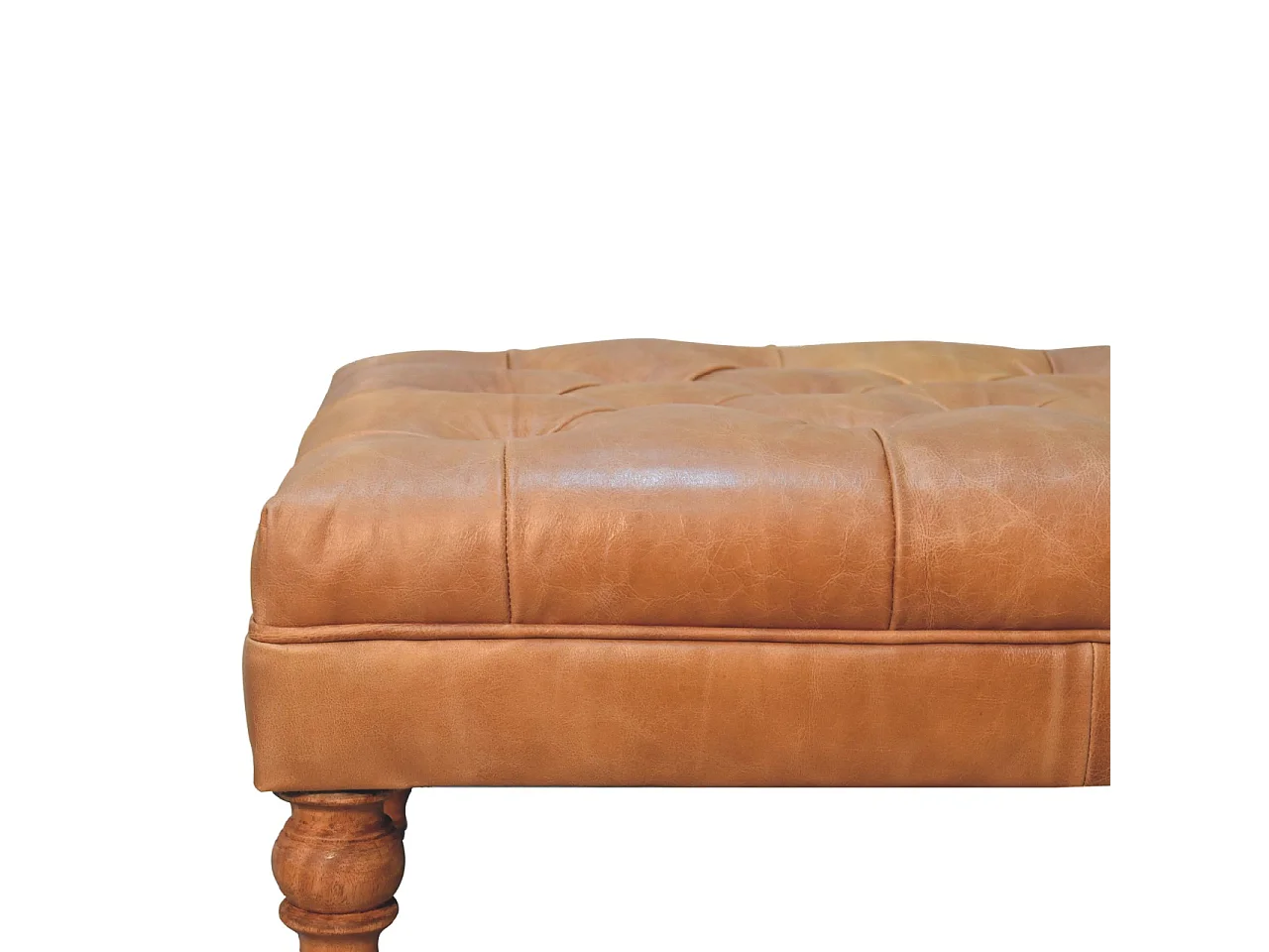 Artisan Furniture Otomana de cuero Buffalo Tan con patas con ruedas de madera maciza, vetas elegantes, patas torneadas a mano, marrón claro