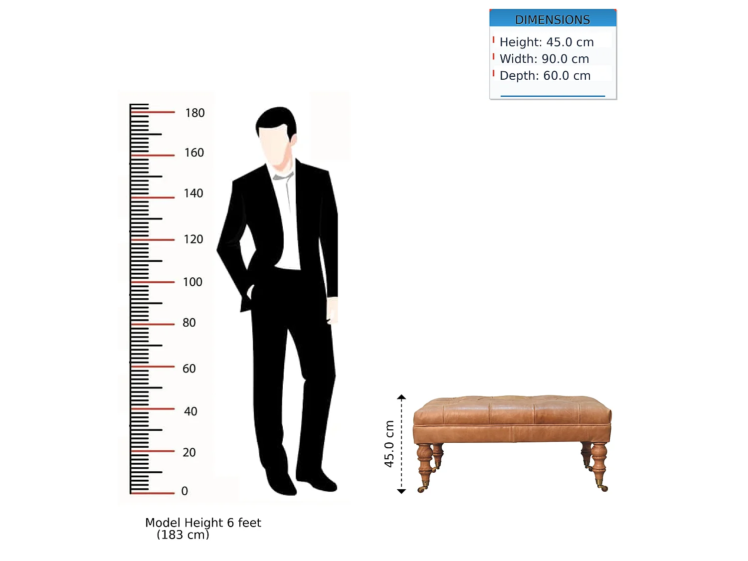 Artisan Furniture Otomana de cuero Buffalo Tan con patas con ruedas de madera maciza, vetas elegantes, patas torneadas a mano, marrón claro