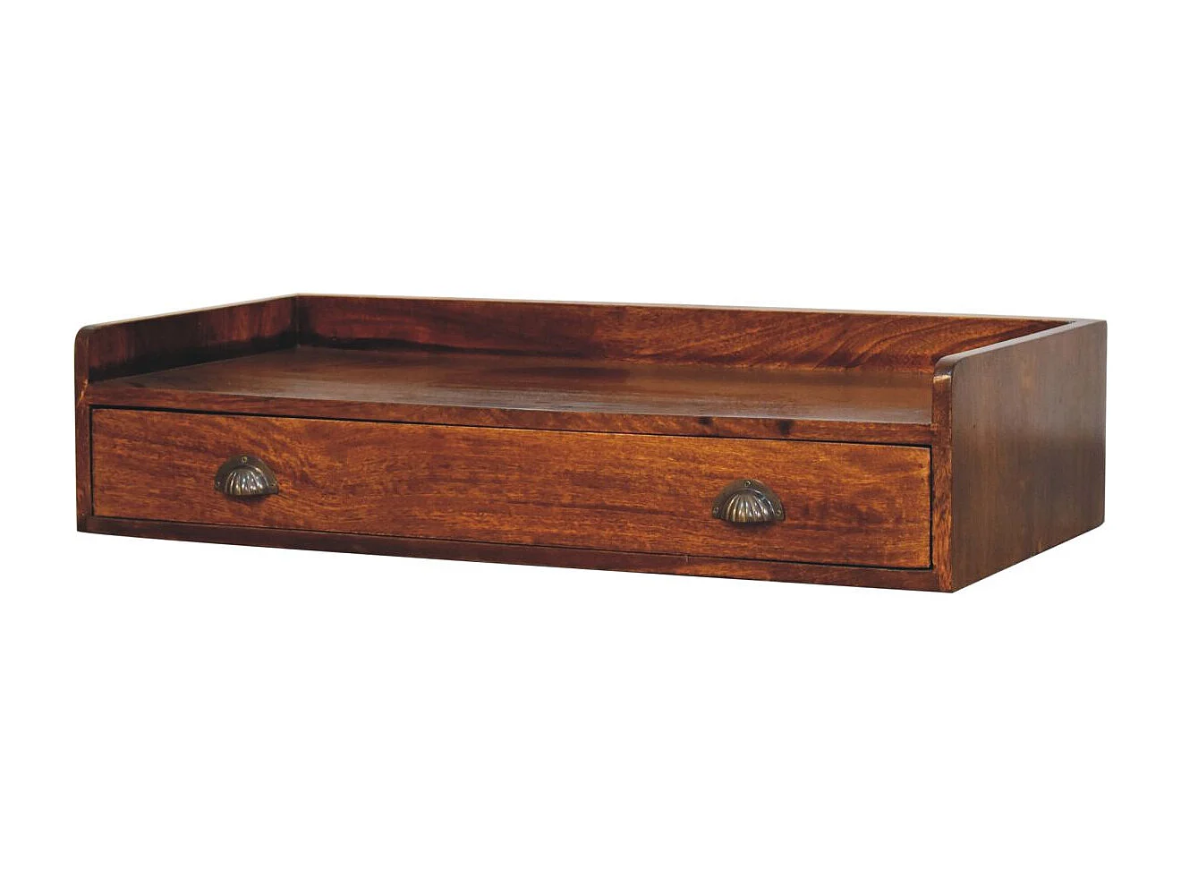 Artisan Furniture Étagère murale Belmont en bois massif, 1 tiroir, brun foncé