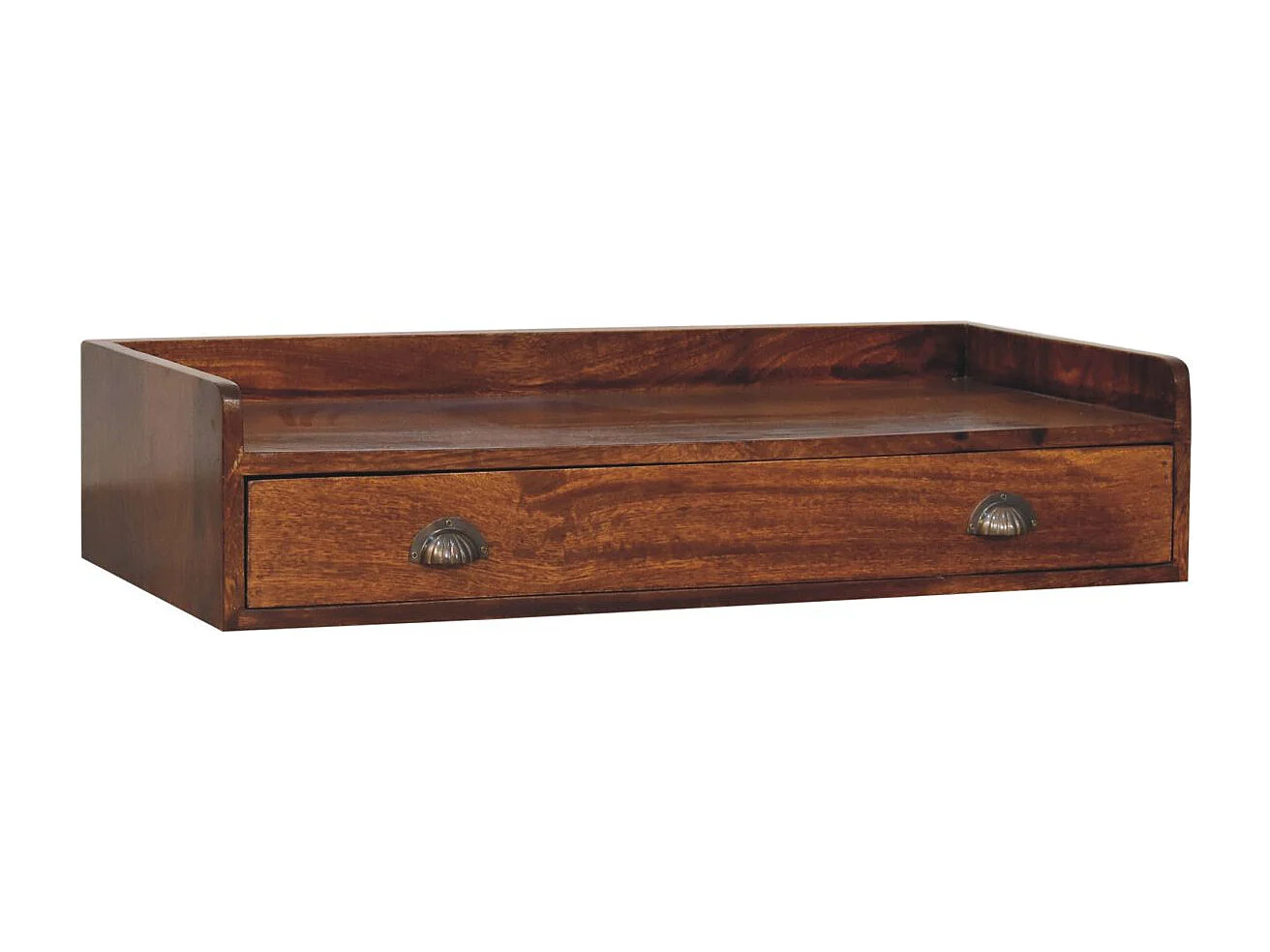 Artisan Furniture Étagère murale Belmont en bois massif, 1 tiroir, brun foncé