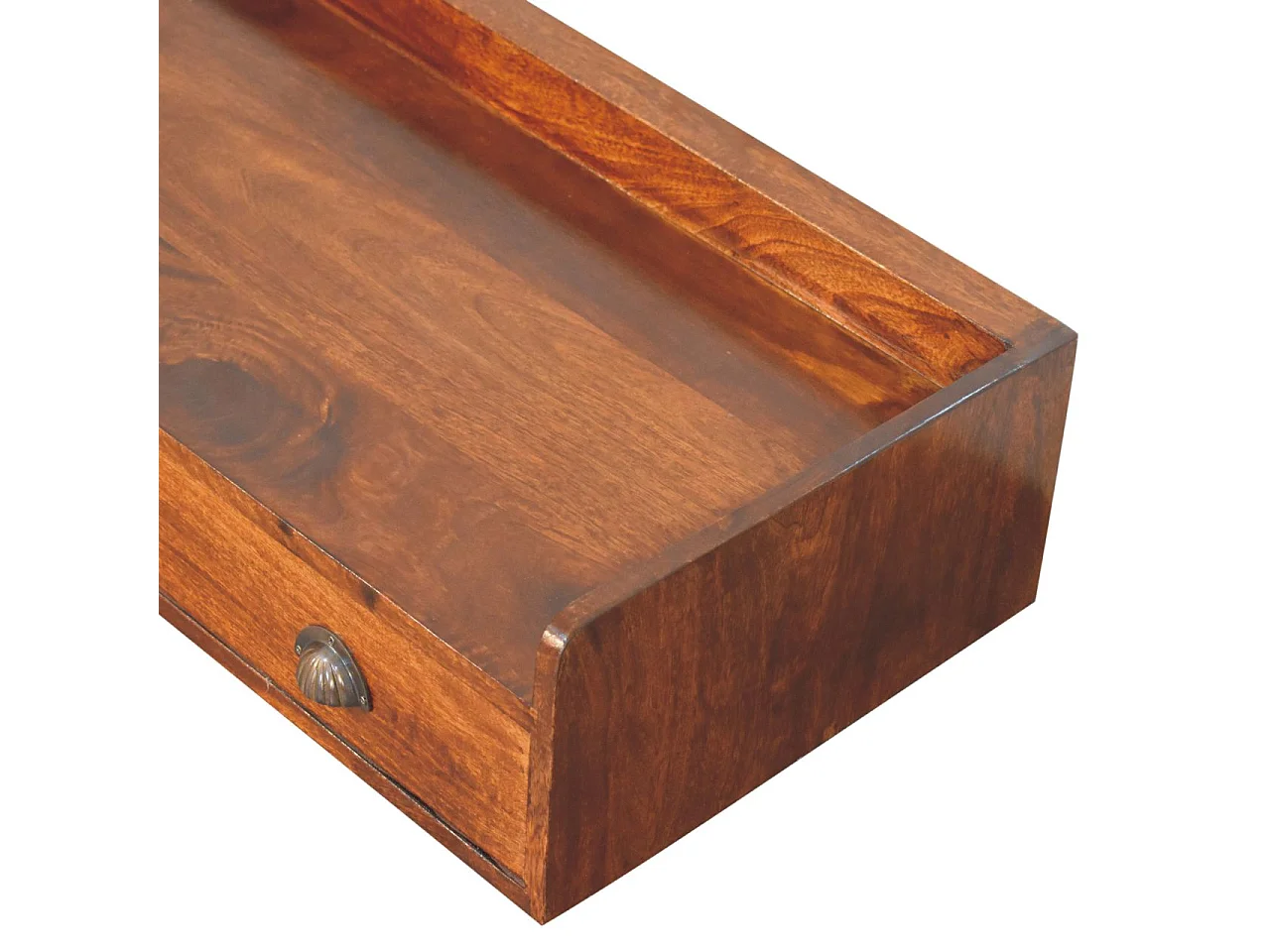 Artisan Furniture Étagère murale Belmont en bois massif, 1 tiroir, brun foncé