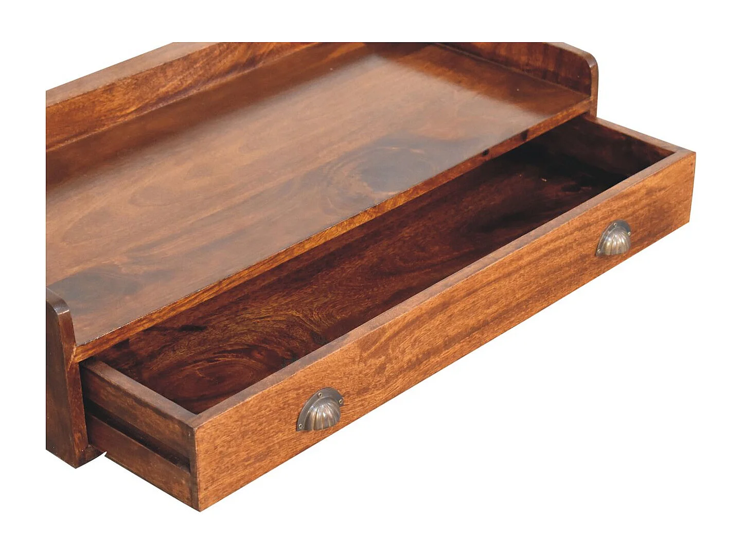 Artisan Furniture Étagère murale Belmont en bois massif, 1 tiroir, brun foncé