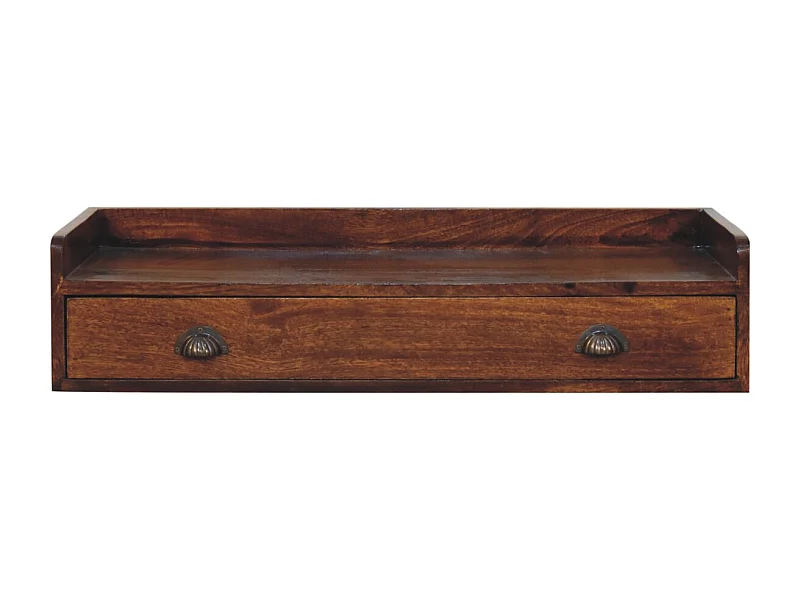 Artisan Furniture Étagère murale Belmont en bois massif, 1 tiroir, brun foncé