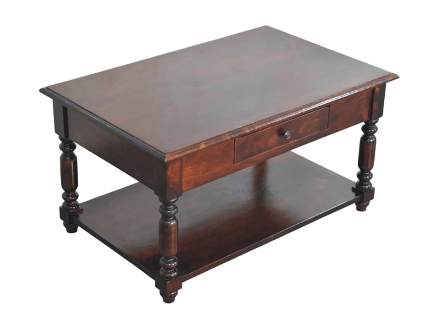 Artisan Furniture Console en bois massif avec pieds tournés, 1 tiroir et étagère ouverte, brun foncé