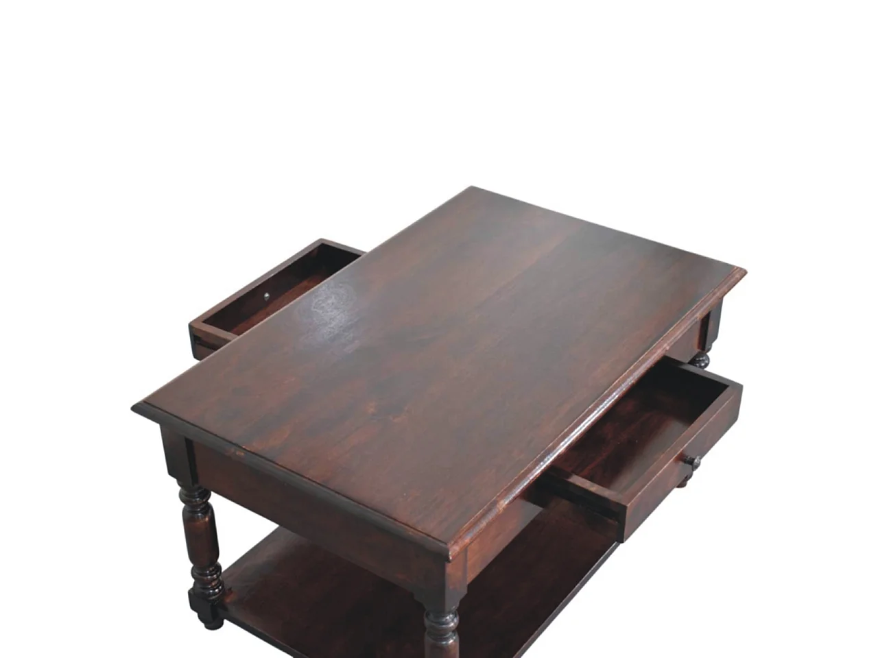 Artisan Furniture massief houten consoletafel met gedraaide poten, 1 lade en open plank, donkerbruin