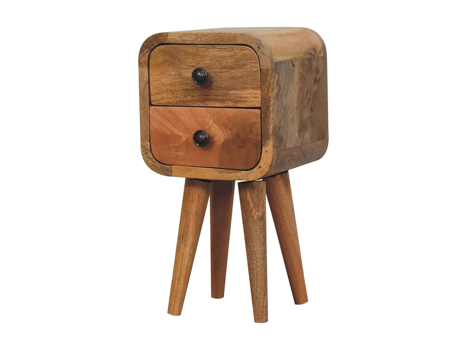 Artisan Furniture Table de chevet extra mini incurvée en bois massif de type chêne, 2 tiroirs, beige