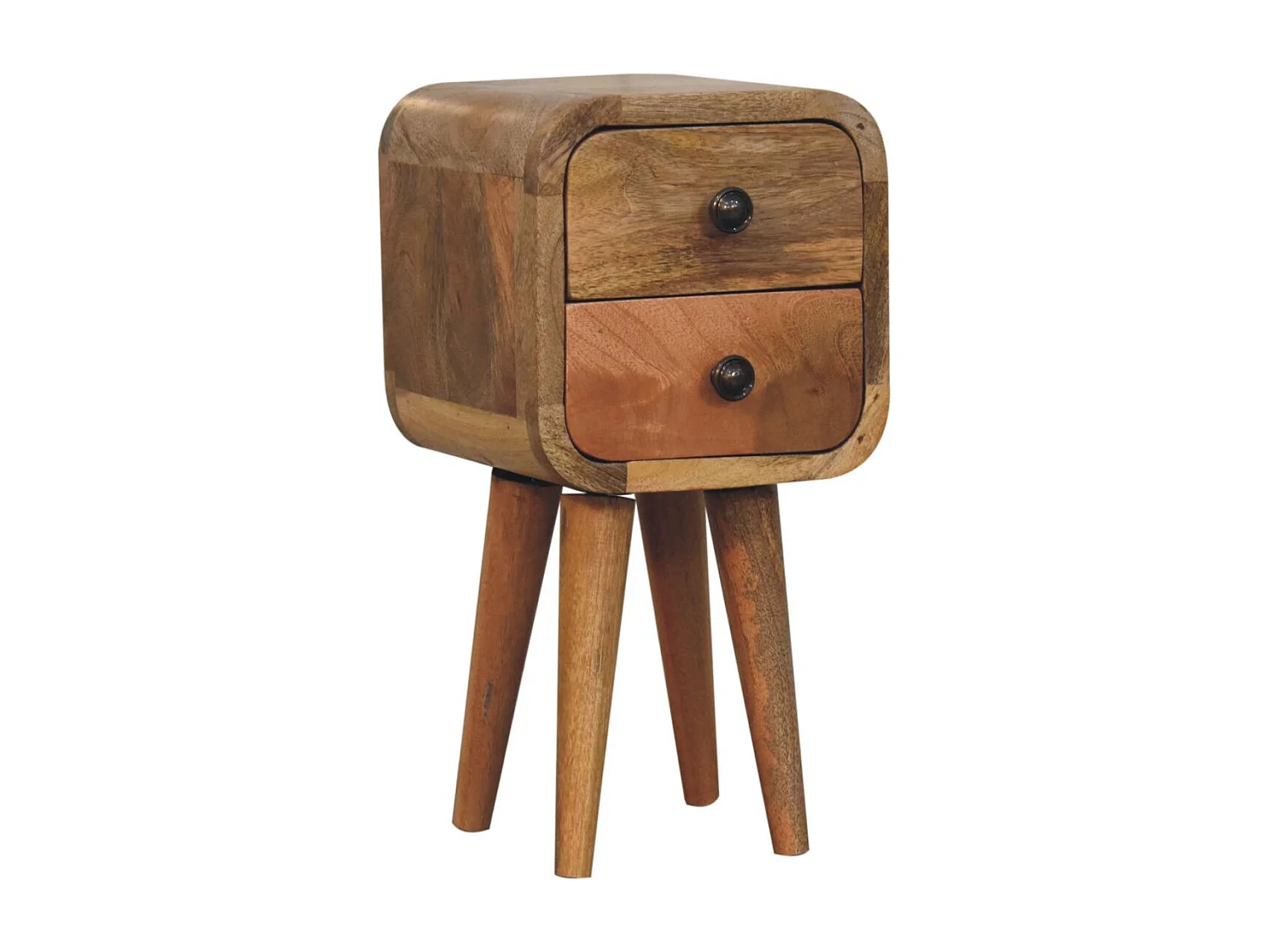 Artisan Furniture Table de chevet extra mini incurvée en bois massif de type chêne, 2 tiroirs, beige