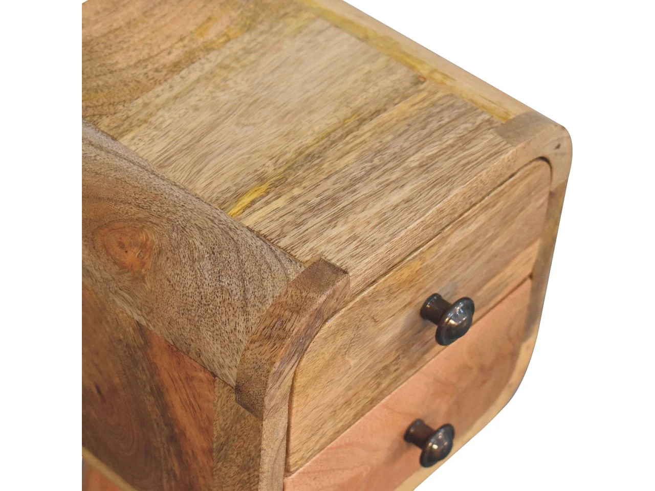 Artisan Furniture Table de chevet extra mini incurvée en bois massif de type chêne, 2 tiroirs, beige