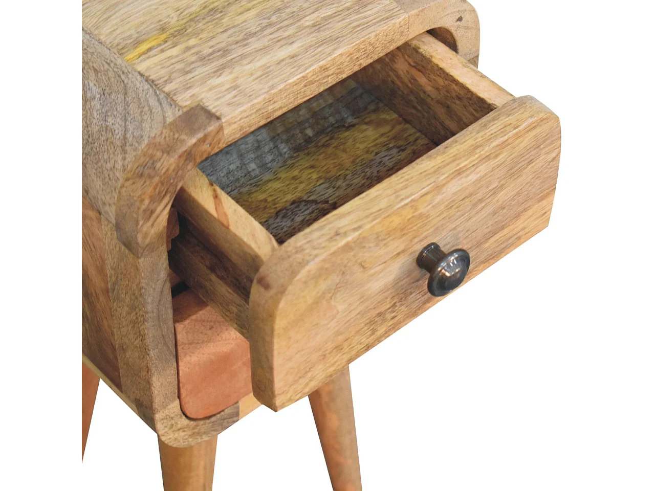 Artisan Furniture Table de chevet extra mini incurvée en bois massif de type chêne, 2 tiroirs, beige