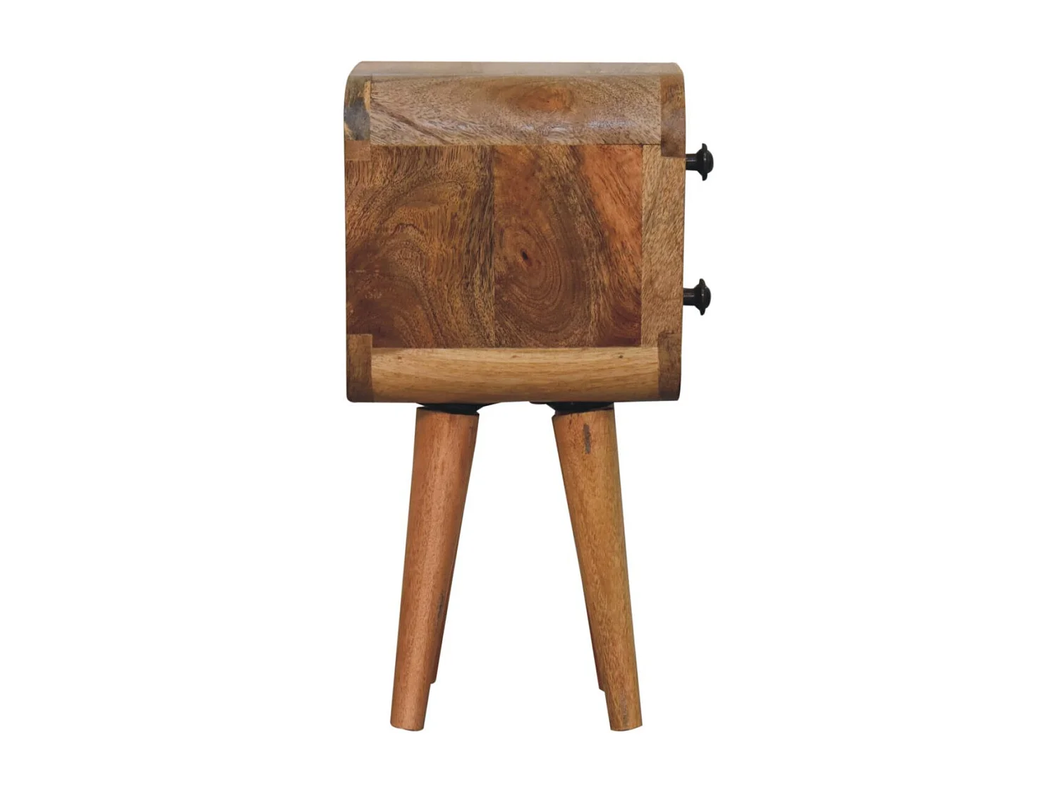 Artisan Furniture Table de chevet extra mini incurvée en bois massif de type chêne, 2 tiroirs, beige