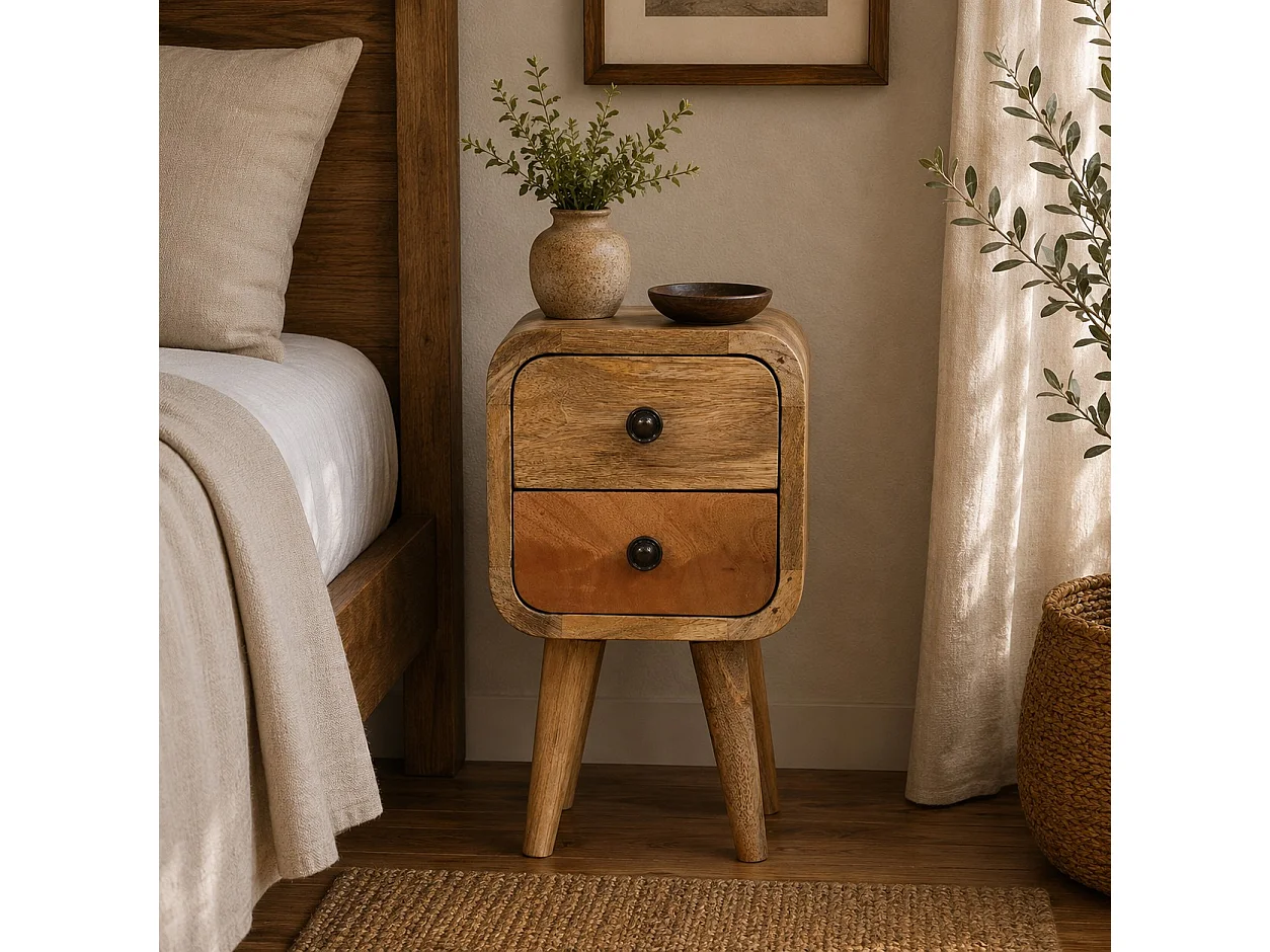 Artisan Furniture Extra Mini stolik nocny z litego dębu, z 2 szufladami, kolor beżowy