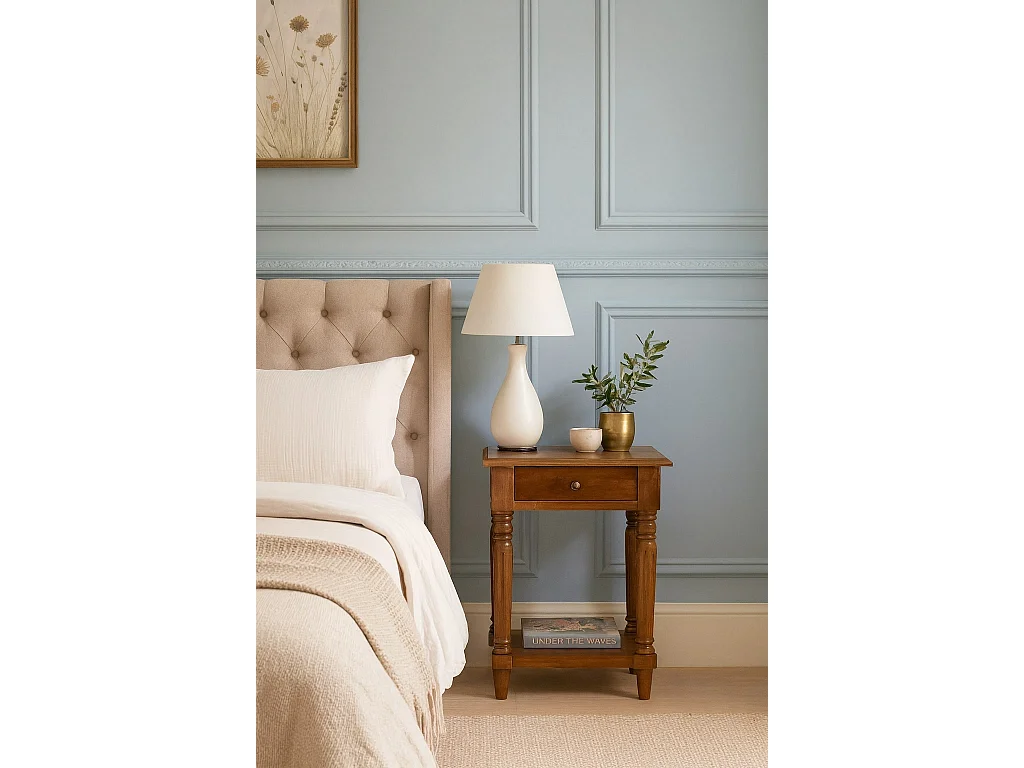 Artisan Furniture Table d’appoint Chestnut en bois massif avec pieds tournés, 1 tiroir, marron foncé