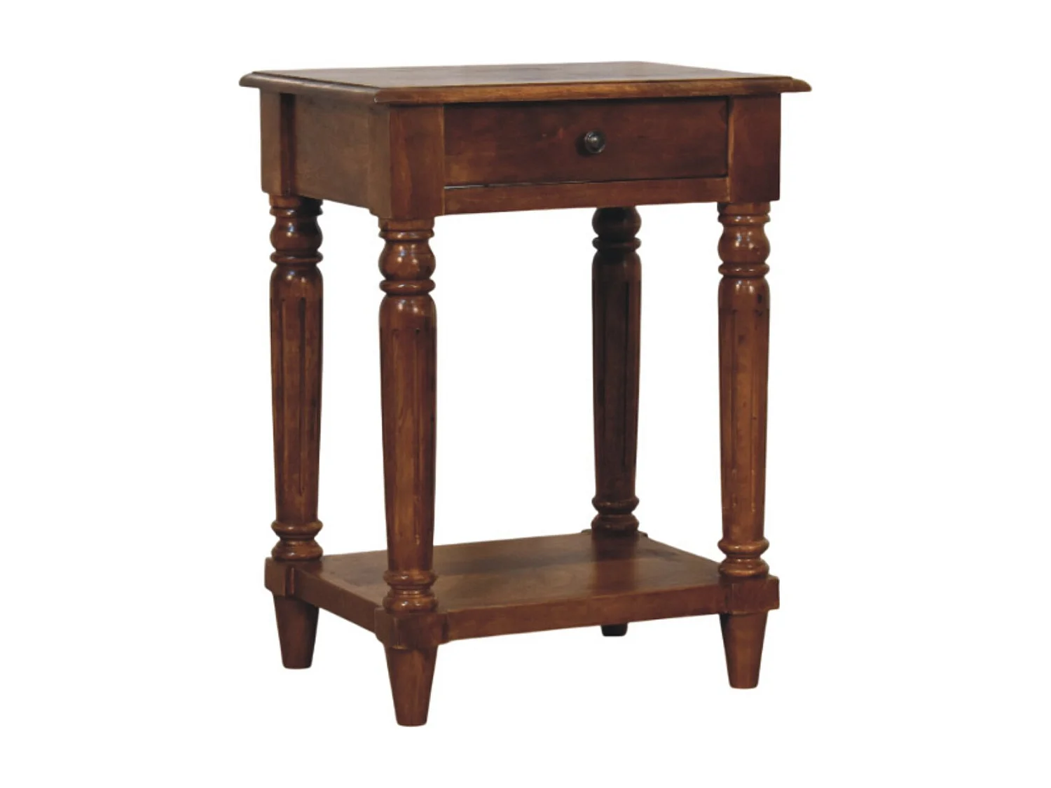 Artisan Furniture Table d’appoint Chestnut en bois massif avec pieds tournés, 1 tiroir, marron foncé