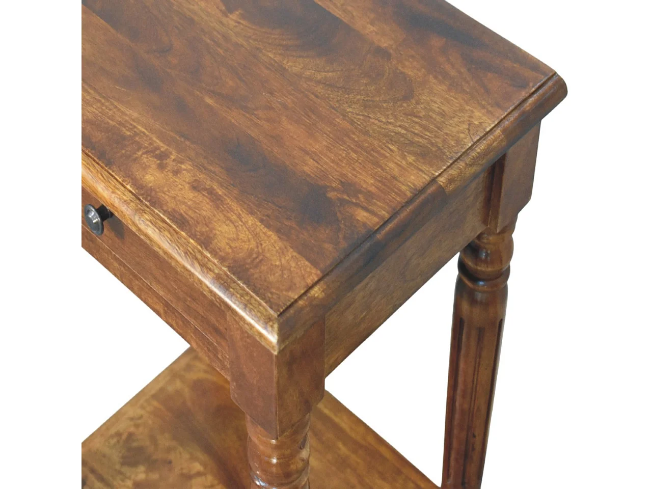 Artisan Furniture Table d’appoint Chestnut en bois massif avec pieds tournés, 1 tiroir, marron foncé