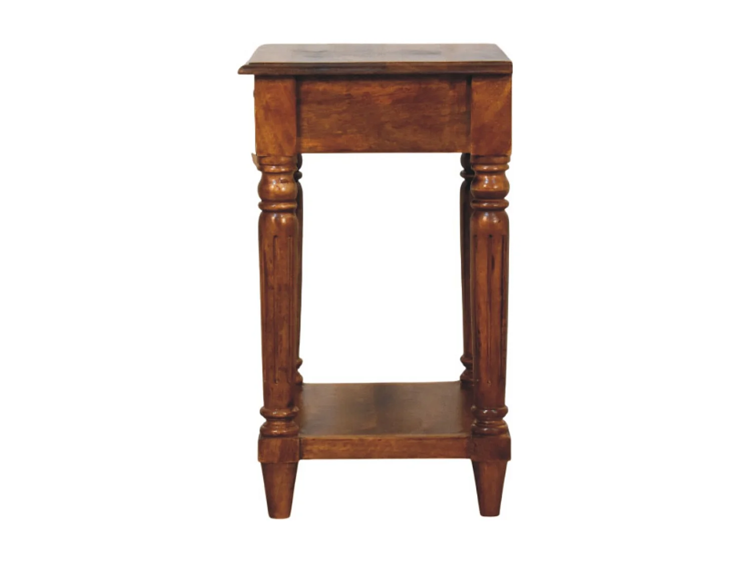Artisan Furniture Table d’appoint Chestnut en bois massif avec pieds tournés, 1 tiroir, marron foncé