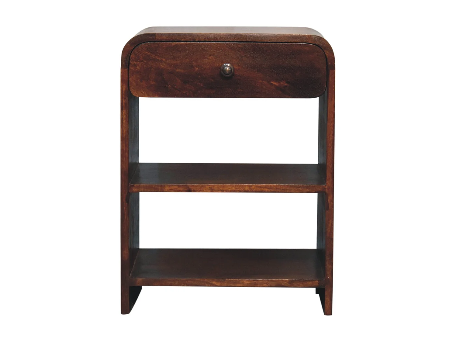 Artisan Furniture Table de chevet ouverte en bois massif de tremble, 1 tiroir et 2 compartiments ouverts, brun foncé