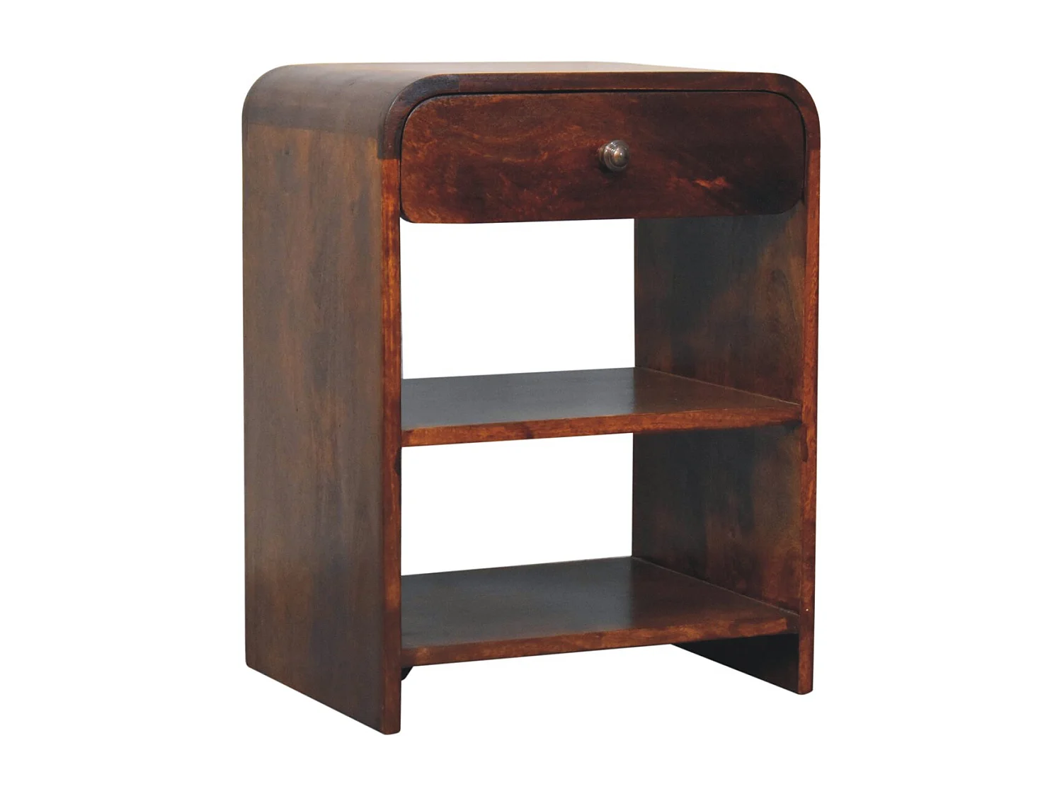 Artisan Furniture Table de chevet ouverte en bois massif de tremble, 1 tiroir et 2 compartiments ouverts, brun foncé