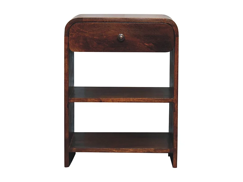 Artisan Furniture Table de chevet ouverte en bois massif de tremble, 1 tiroir et 2 compartiments ouverts, brun foncé