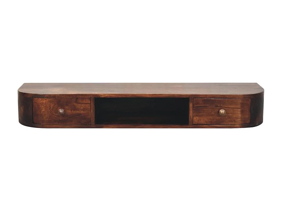 Artisan Furniture Console murale Lunar en bois massif avec 2 tiroirs, finition châtaigne, marron foncé