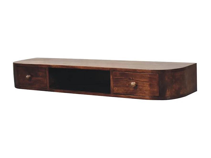Artisan Furniture Console murale Lunar en bois massif avec 2 tiroirs, finition châtaigne, marron foncé