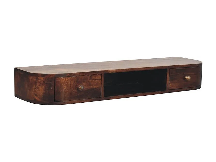Artisan Furniture Console murale Lunar en bois massif avec 2 tiroirs, finition châtaigne, marron foncé