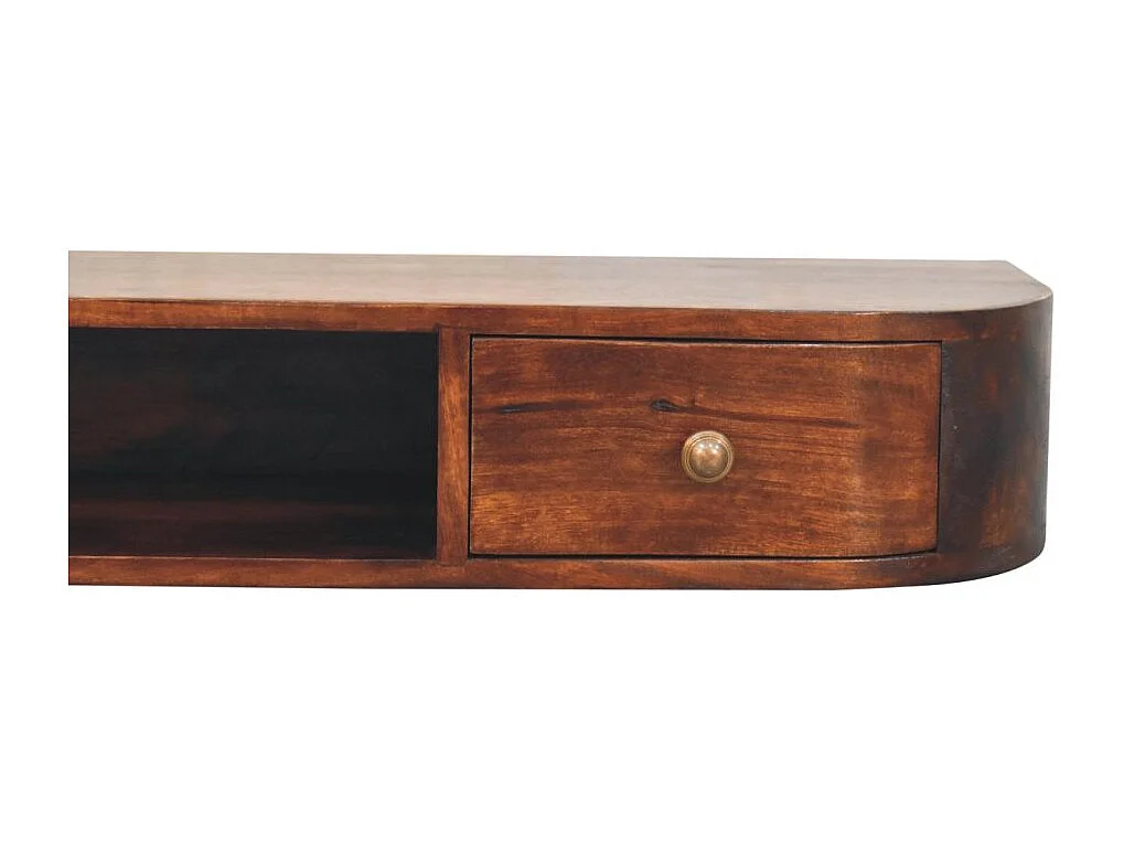 Artisan Furniture Console murale Lunar en bois massif avec 2 tiroirs, finition châtaigne, marron foncé