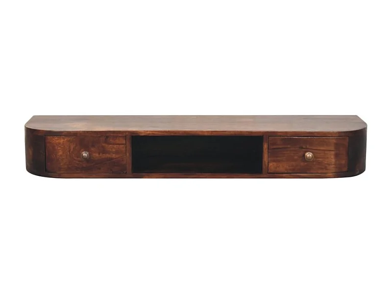Artisan Furniture Console murale Lunar en bois massif avec 2 tiroirs, finition châtaigne, marron foncé