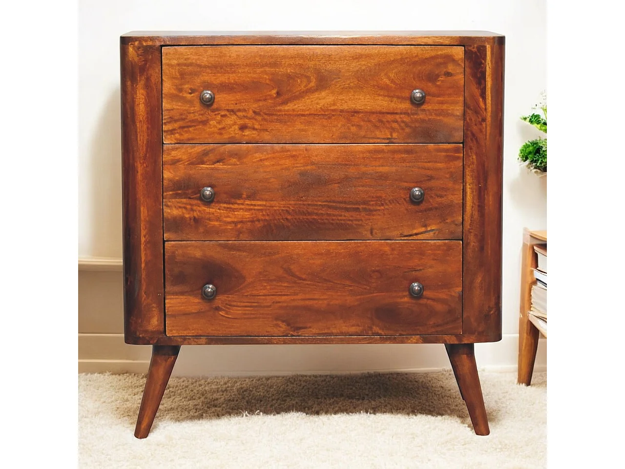 Artisan Furniture Commode Bera en bois massif, 3 tiroirs, brun foncé