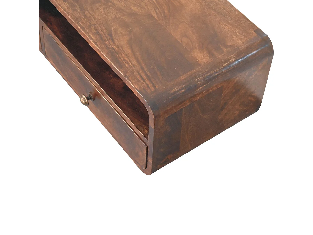 Artisan Furniture Console flottante ouverte California Walnut en bois massif, 2 tiroirs et une étagère ouverte, marron foncé