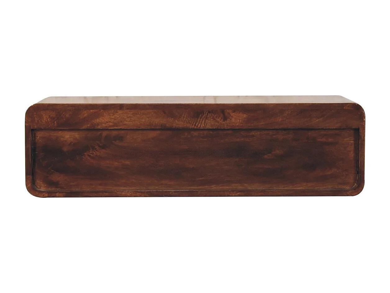 Artisan Furniture Console flottante ouverte California Walnut en bois massif, 2 tiroirs et une étagère ouverte, marron foncé
