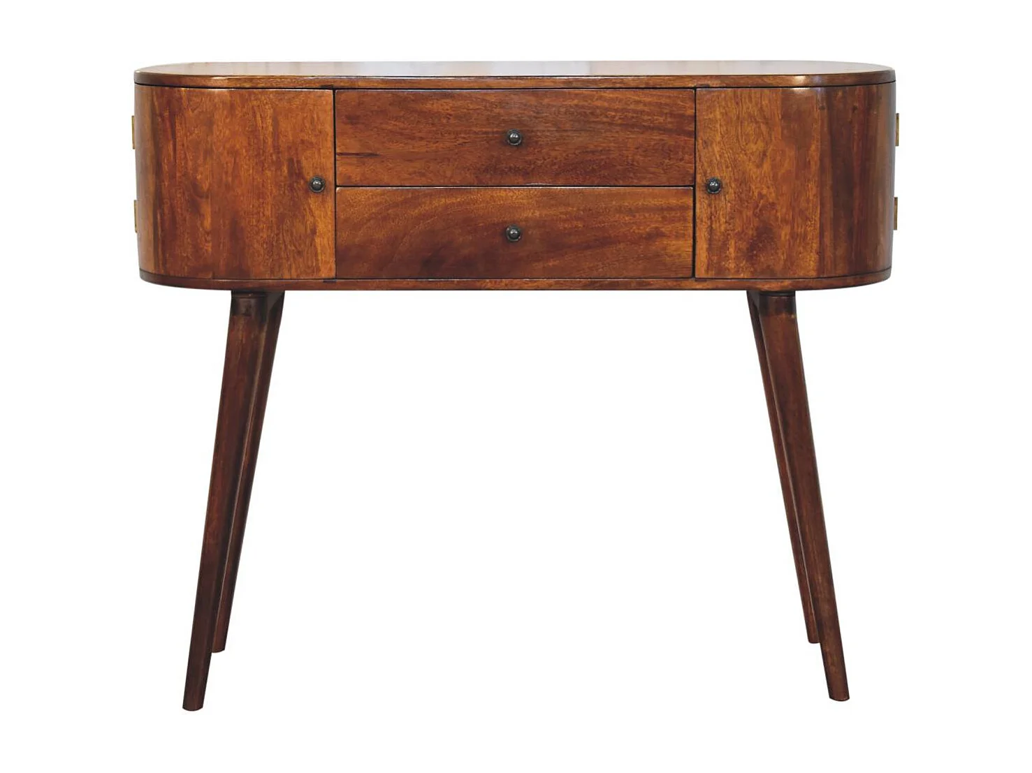 Artisan Furniture Table console Grove en bois massif, 2 tiroirs centraux et armoires latérales, marron foncé