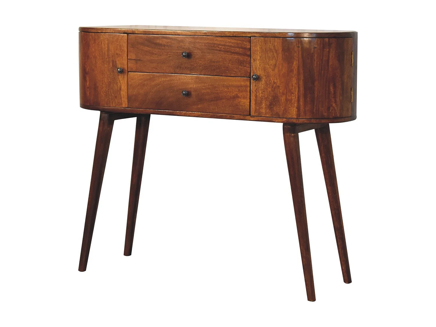 Artisan Furniture Table console Grove en bois massif, 2 tiroirs centraux et armoires latérales, marron foncé
