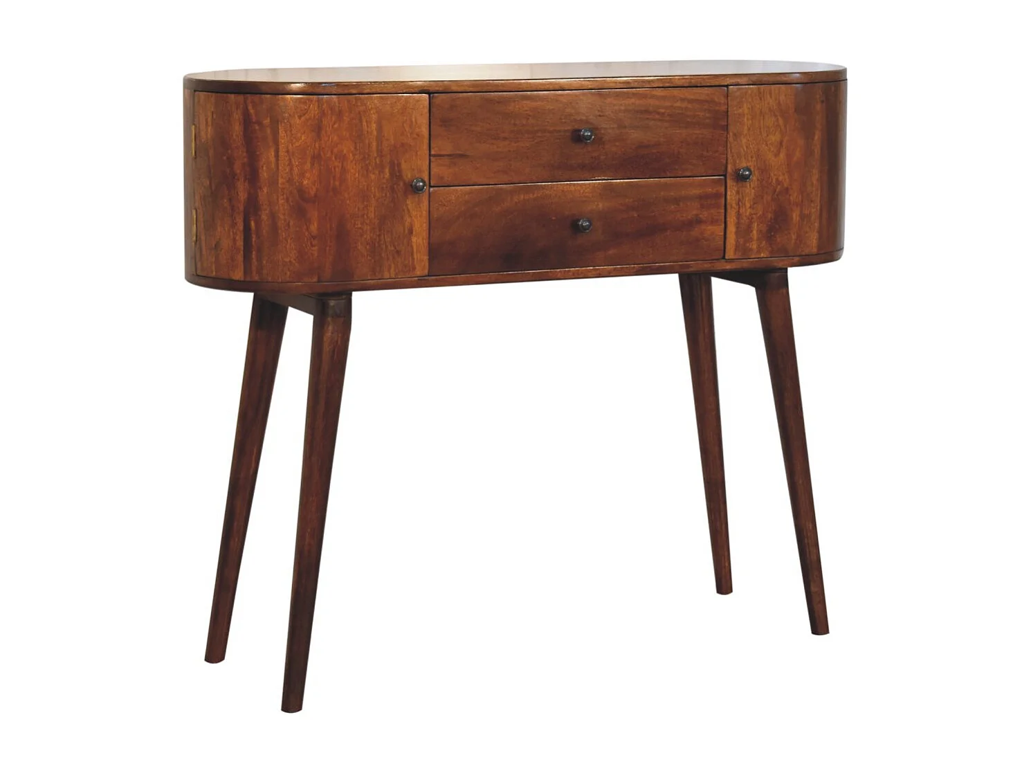 Artisan Furniture Table console Grove en bois massif, 2 tiroirs centraux et armoires latérales, marron foncé
