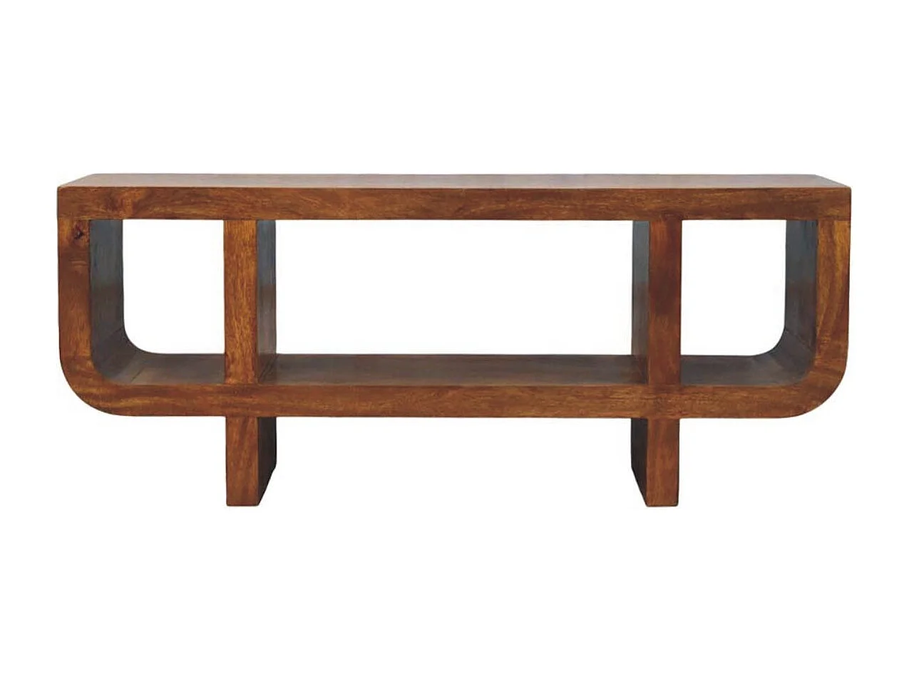 Artisan Furniture Meuble TV Orion incurvé en bois massif finition châtaigne, marron foncé