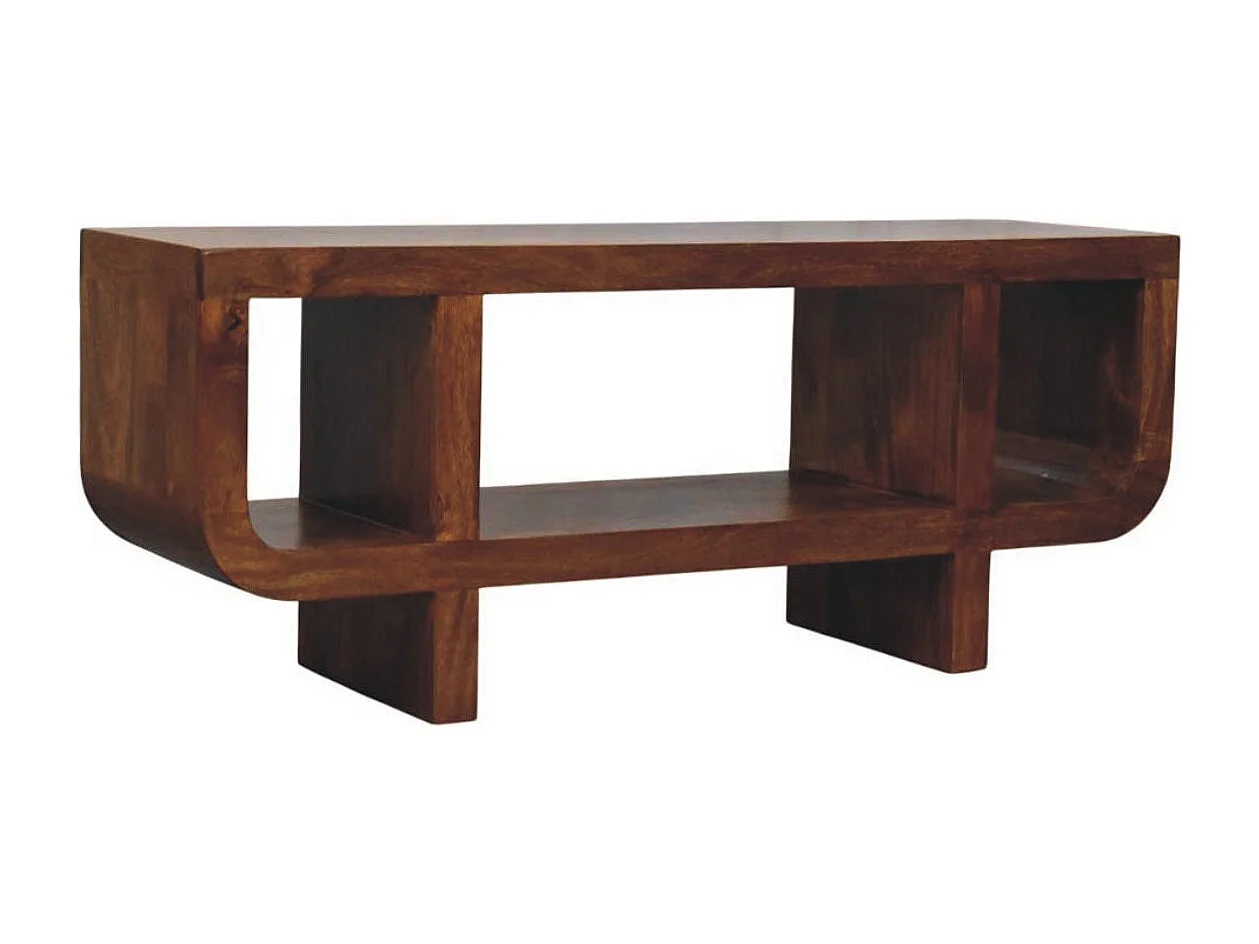 Artisan Furniture Meuble TV Orion incurvé en bois massif finition châtaigne, marron foncé