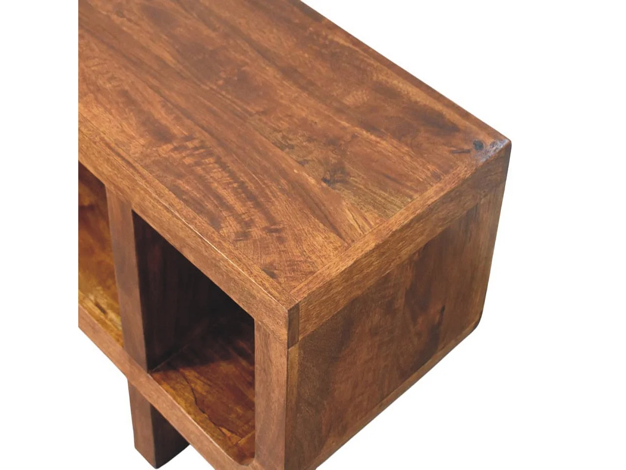 Artisan Furniture Meuble TV Orion incurvé en bois massif finition châtaigne, marron foncé