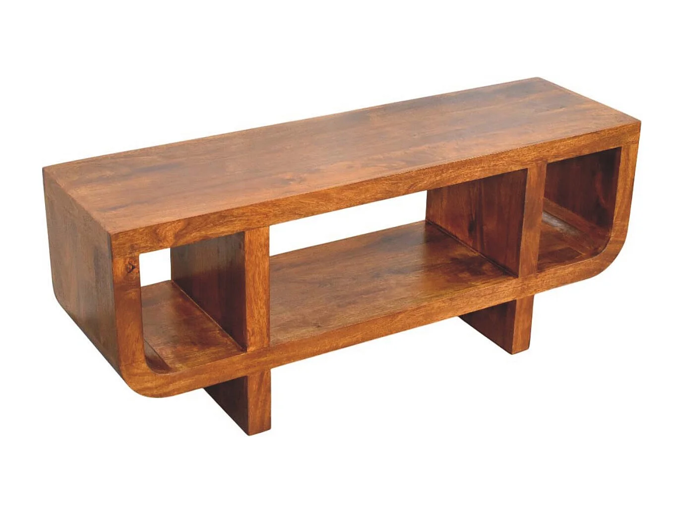 Artisan Furniture Meuble TV Orion incurvé en bois massif finition châtaigne, marron foncé