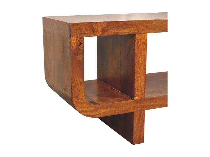 Artisan Furniture Meuble TV Orion incurvé en bois massif finition châtaigne, marron foncé