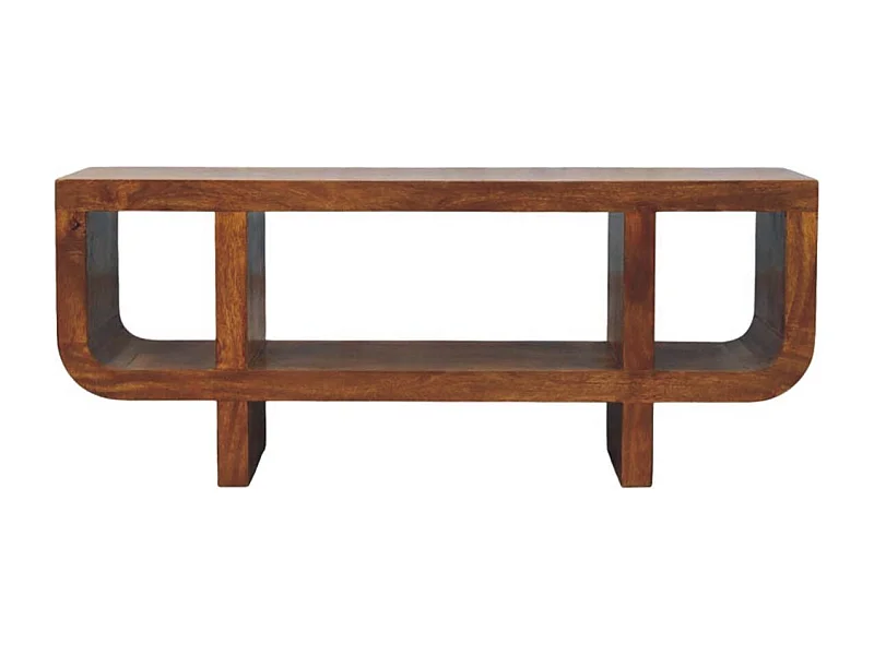 Artisan Furniture Meuble TV Orion incurvé en bois massif finition châtaigne, marron foncé