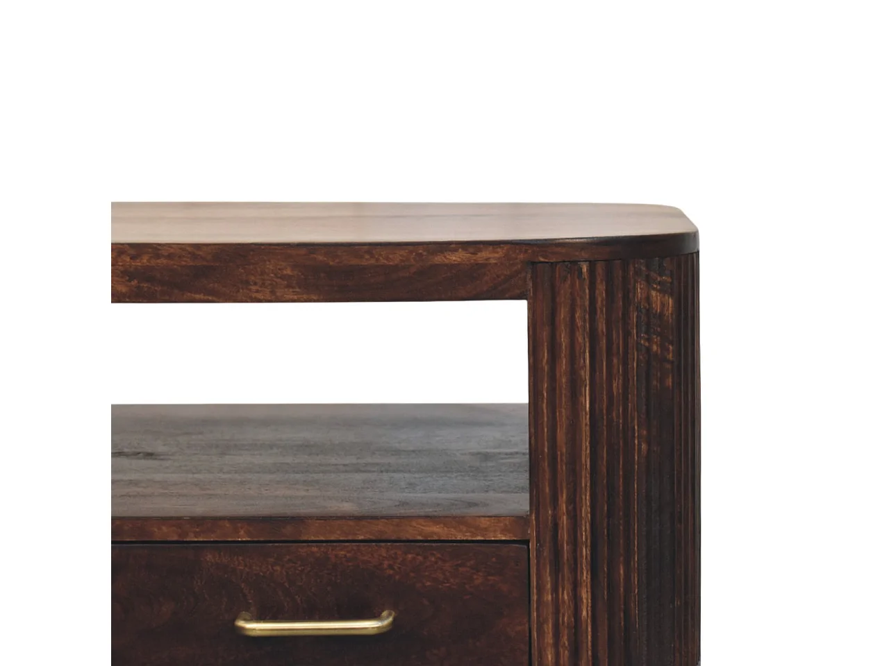 Artisan Furniture Table basse à pieds sphériques en bois massif, 1 compartiment ouvert et 2 tiroirs compacts, marron foncé