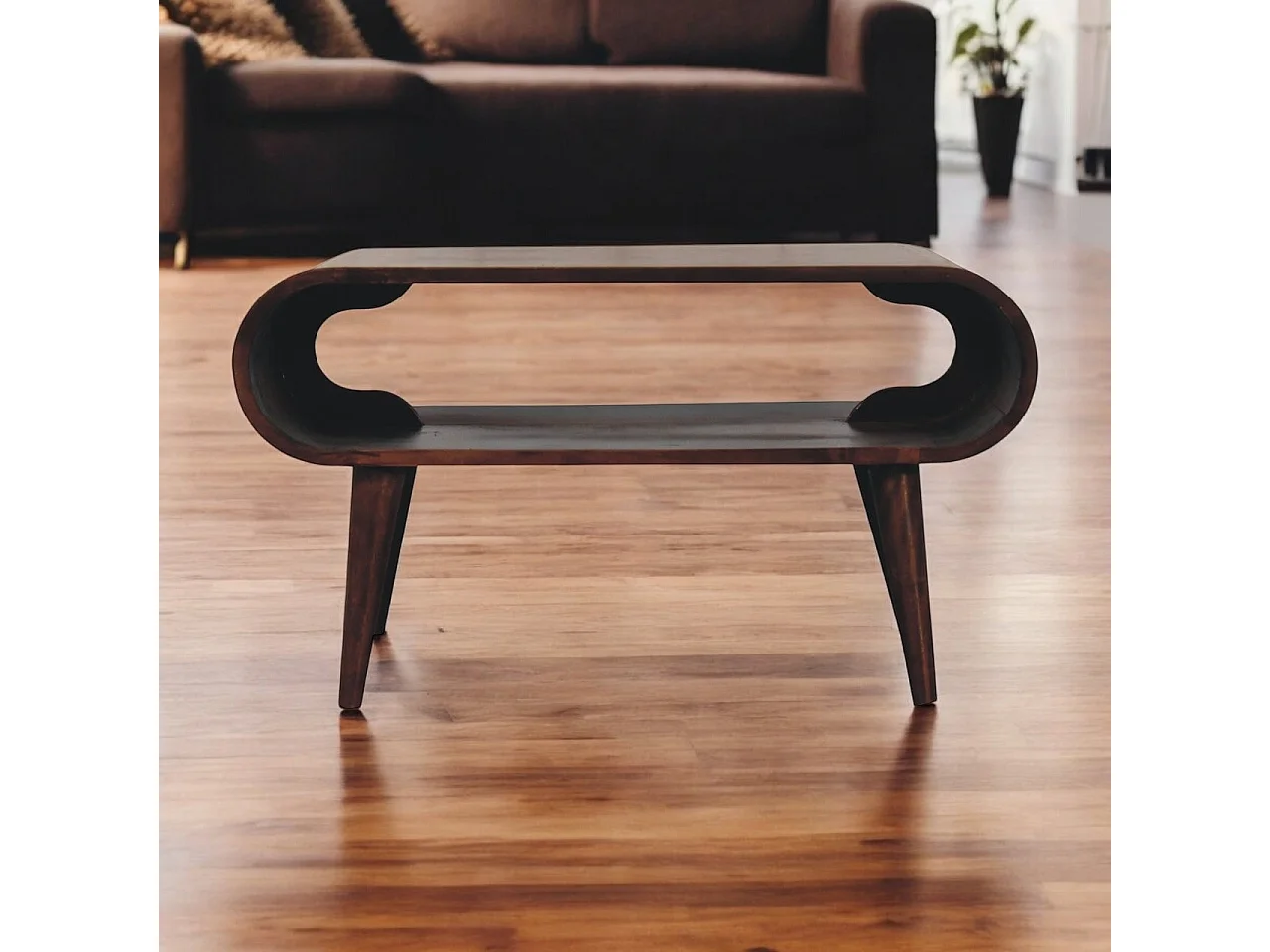 Artisan Furniture Table basse ouverte en bois massif de noyer californien, fente ouverte, brun foncé