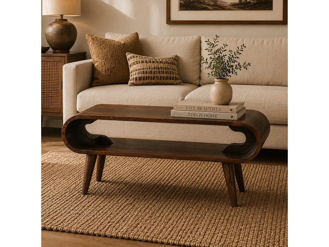 Åpent salongbord fra Artisan Furniture i heltre California valnøtt, åpen splitt, mørkebrun